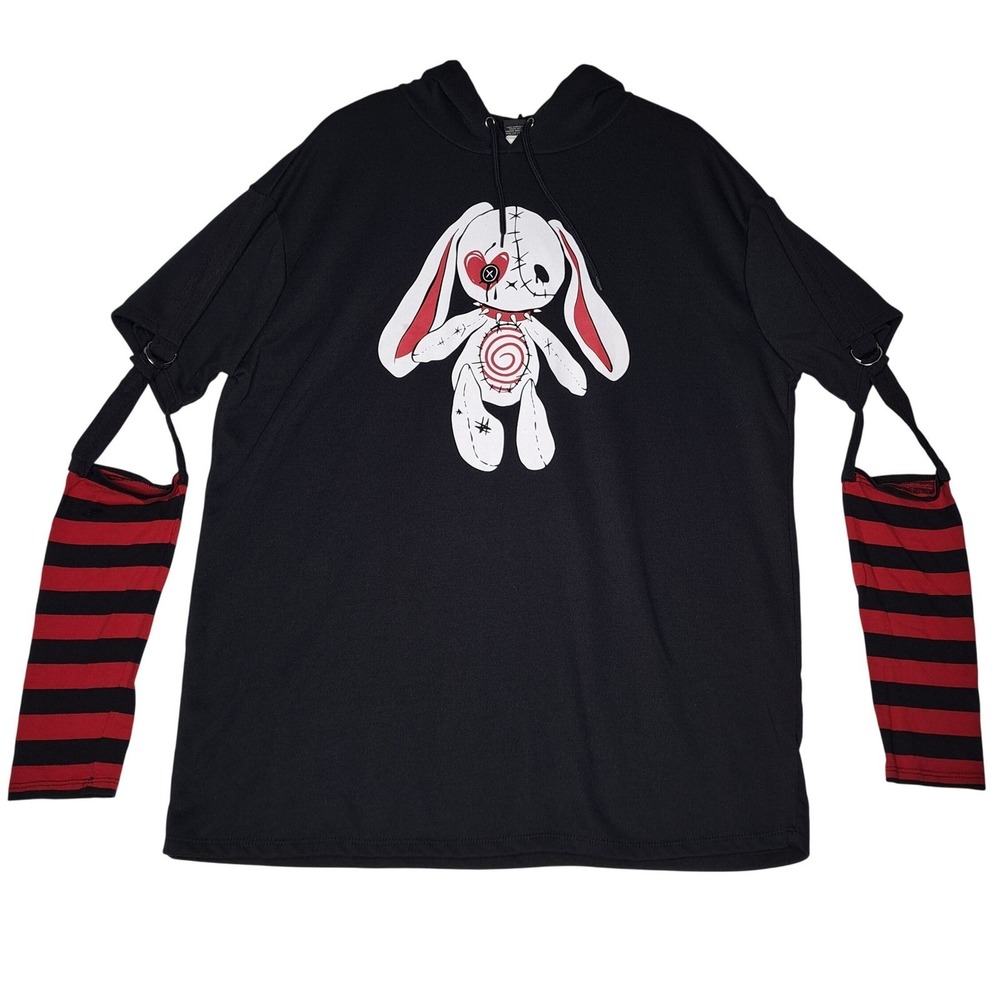 Social‎ Collision Hoodie Womens XL Black Gothic Bunny Detachable Striped Sleeves